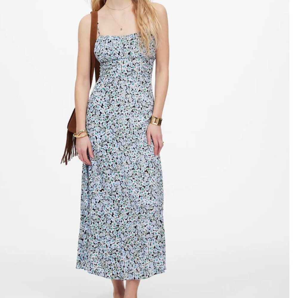 Madewell Ruched Sweetheart Sleeveless Midi Dress in Floral sz 4